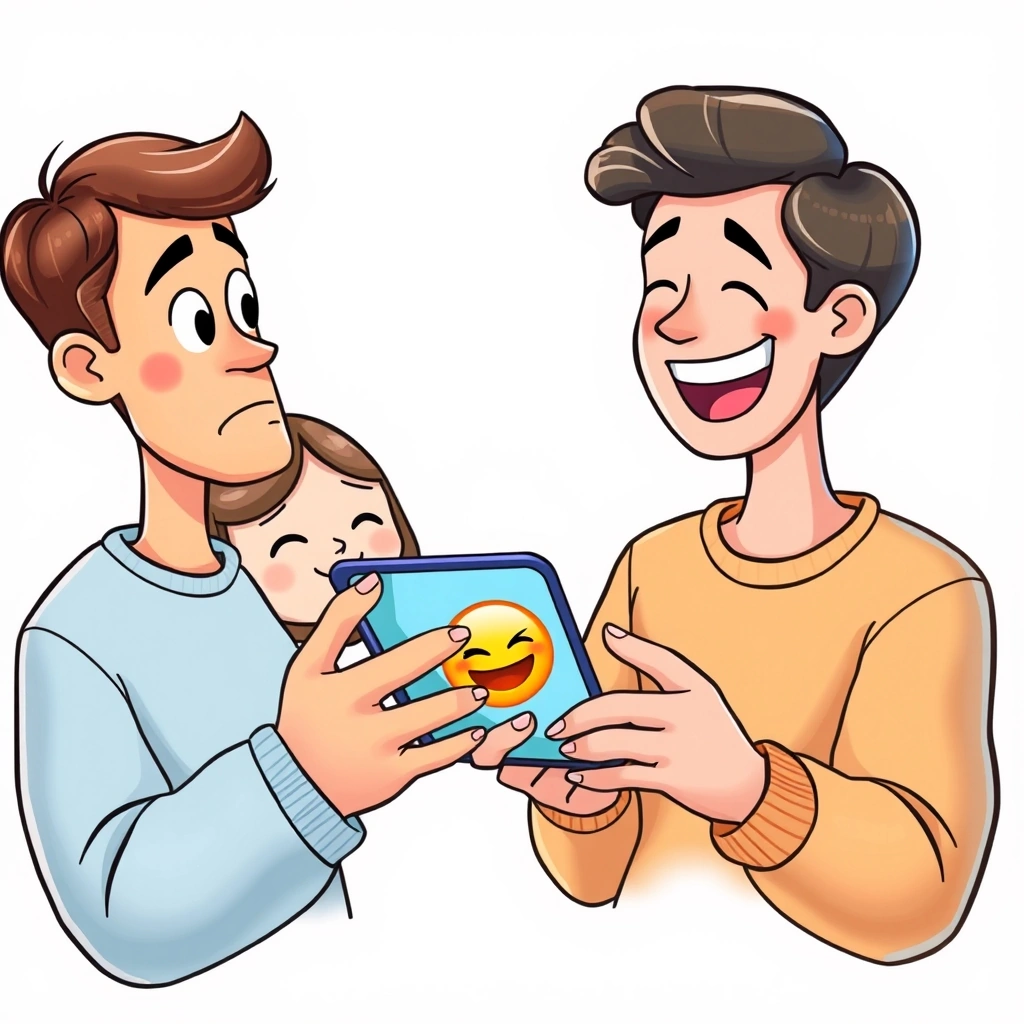 Two people reacting differently to a text message with a winking emoji