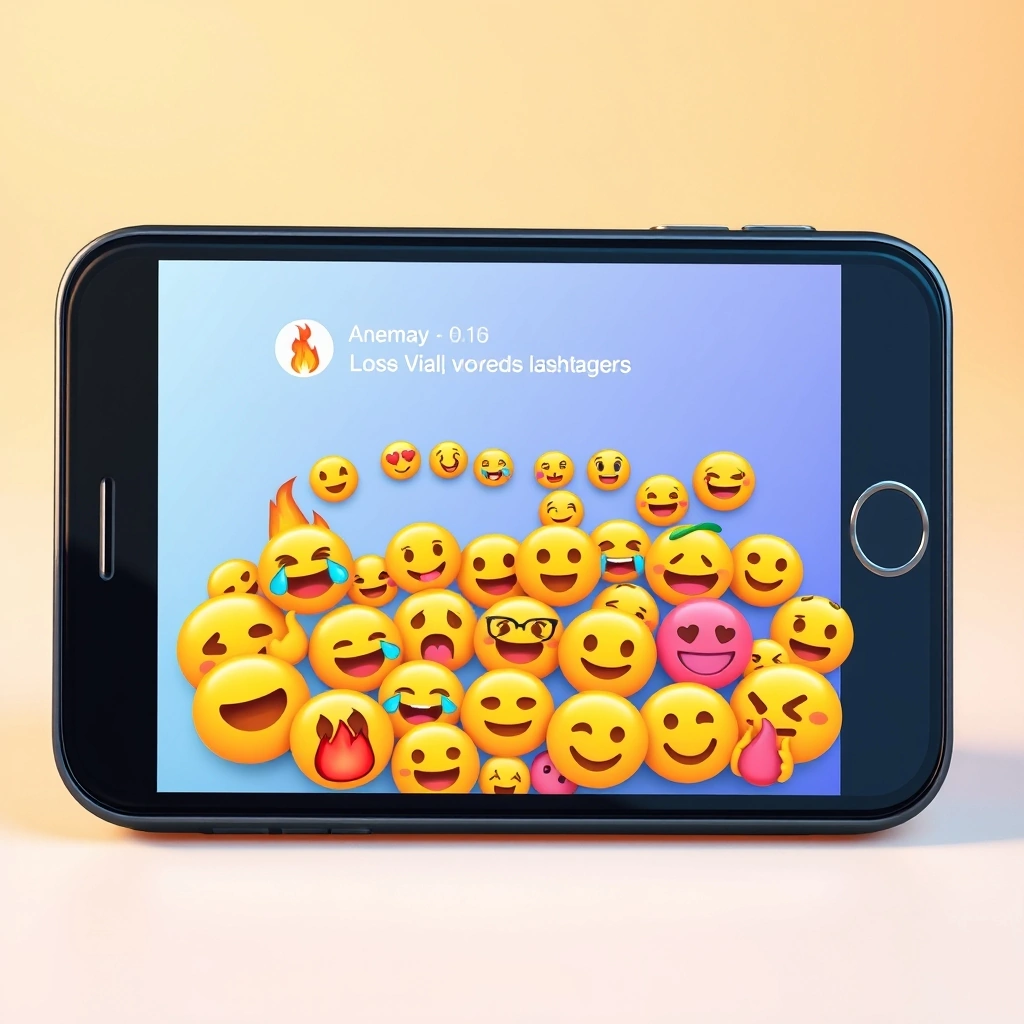 A phone screen displaying a viral post with a flood of different emoji reactions in the comments. A phone screen displaying a viral post with a flood of different emoji reactions in the comments.