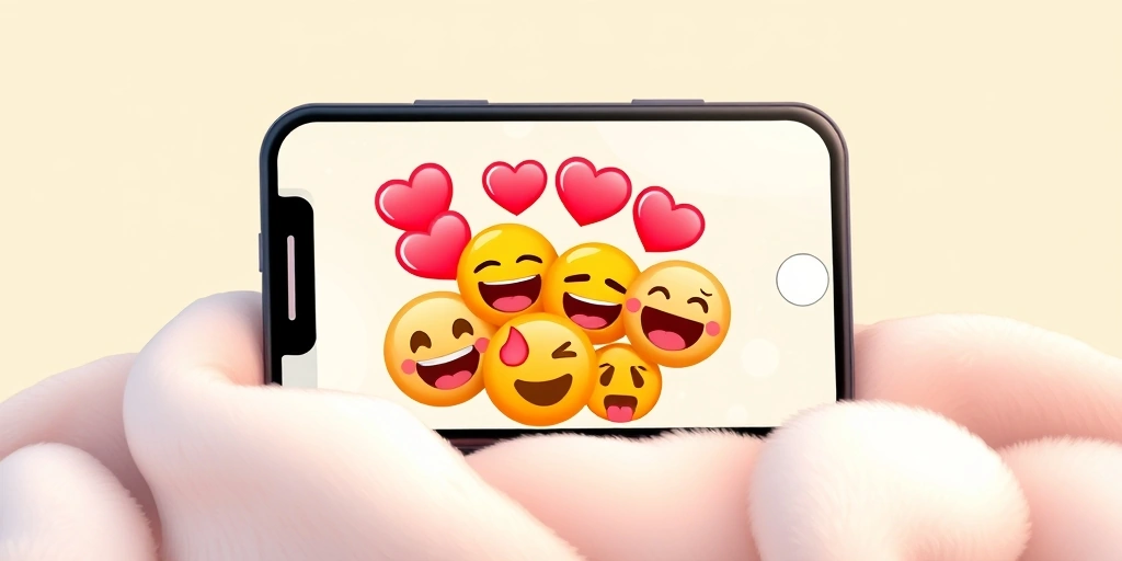 A close-up of a phone showing a friendly group chat full of expressive emoji reactions.