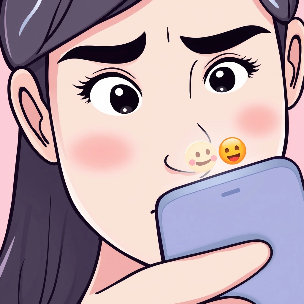 Person's face lighting up as they see an emoji on their phone screen