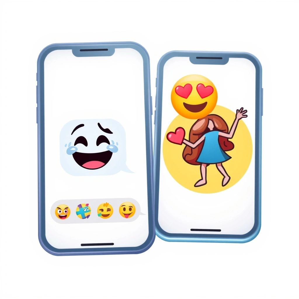 Two phone screens showing a playful text exchange with laughing and heart-eyes emojis