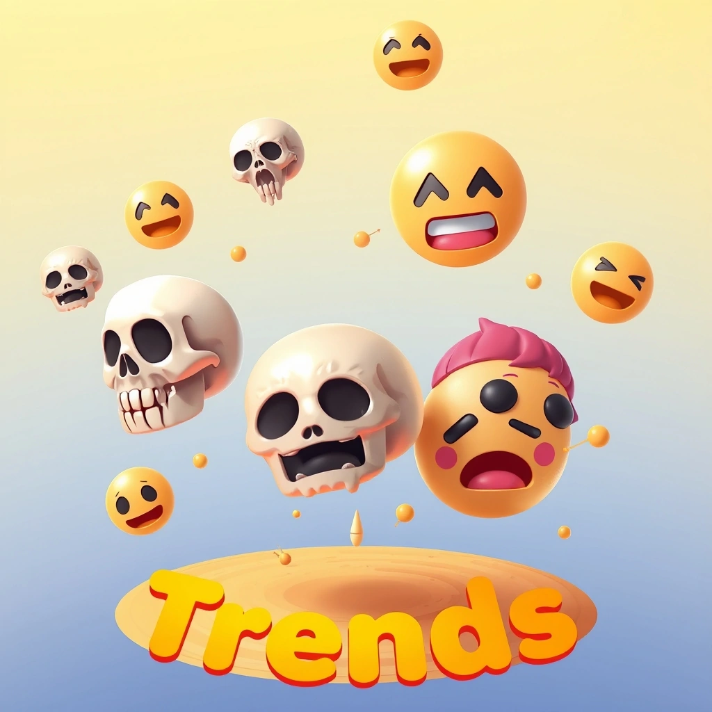 A conceptual image showing popular emojis transitioning through a trend lifecycle.