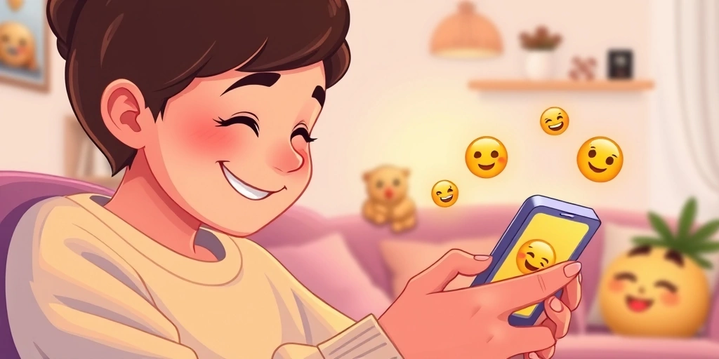 A person at home sending an emoji in a family chat with a warm expression.