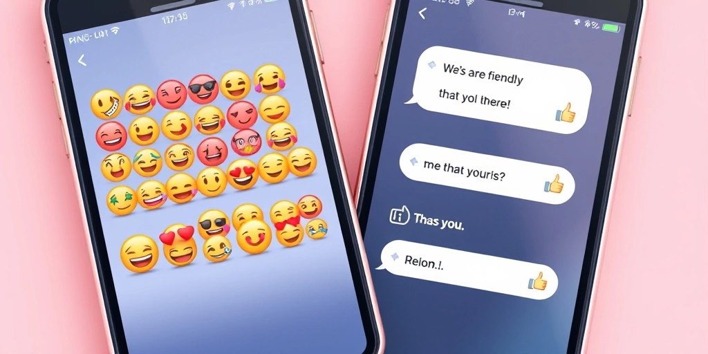 Two phone screens showing a mismatched texting conversation with and without emojis