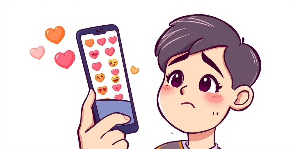 Person reflecting on an old text conversation full of romantic emojis