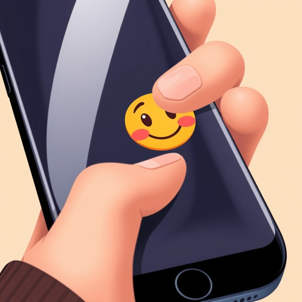 Person choosing a smiling emoji to send in a text message