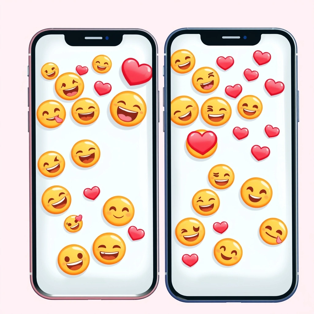Two phones showing a fun text exchange full of emojis