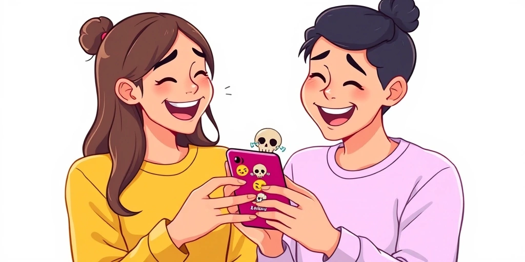 Friends sharing a laugh over emojis on a phone