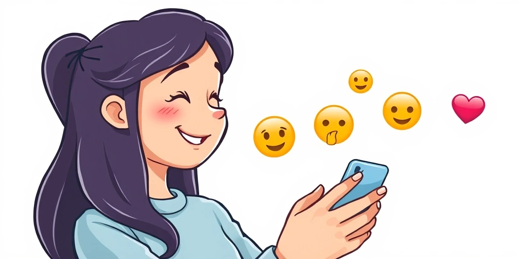 A person smiles with relief at their phone after sending a clear, friendly message with an emoji.
