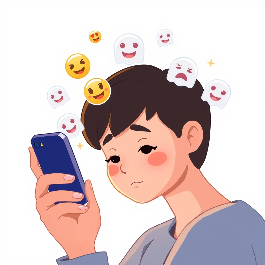 A person contemplating the emoji persona they project in their messages.