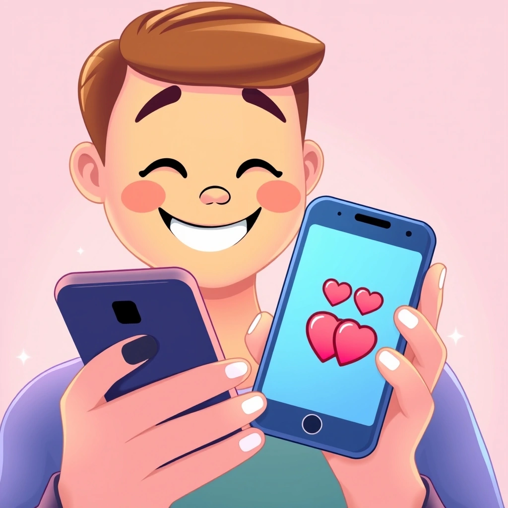 Person reacting to a loving, pleading emoji pair on their phone Person reacting to a loving, pleading emoji pair on their phone