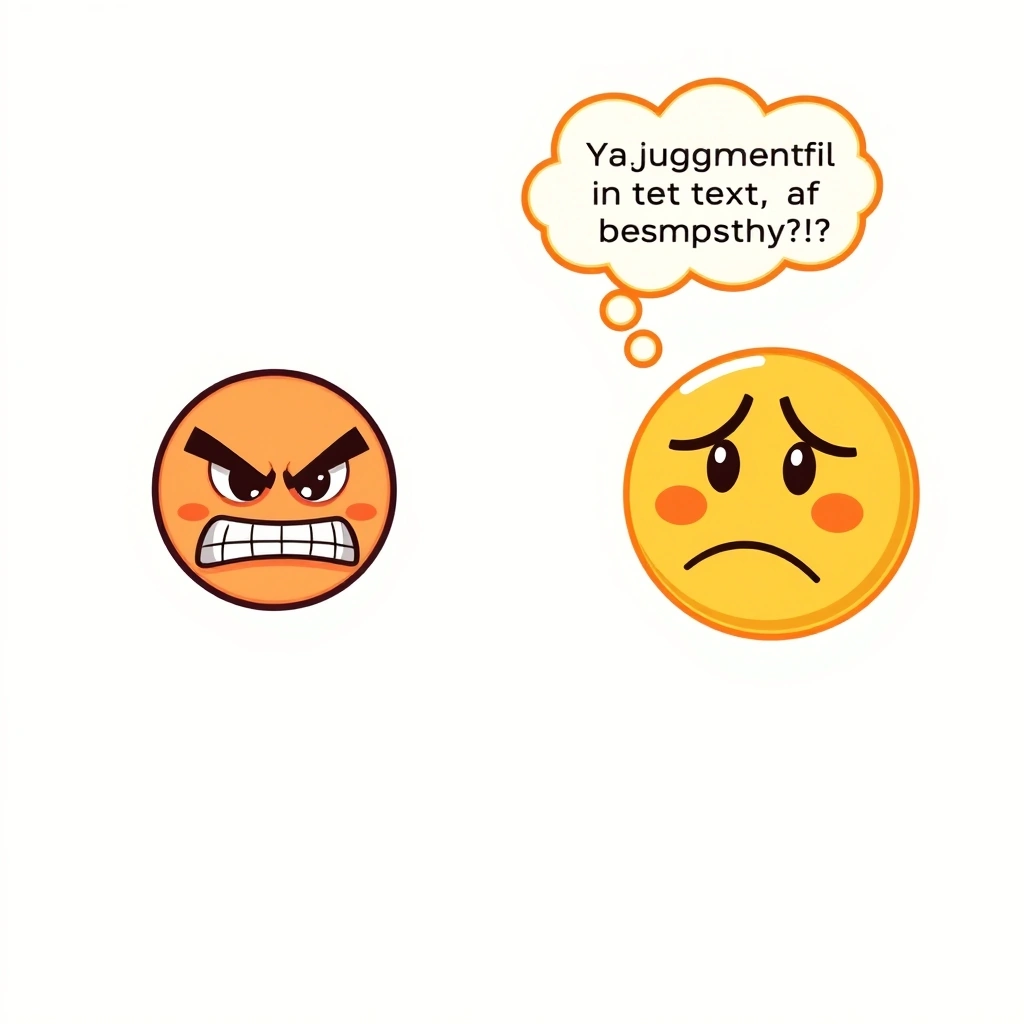 Two different interpretations of the same grimacing emoji in a text conversation