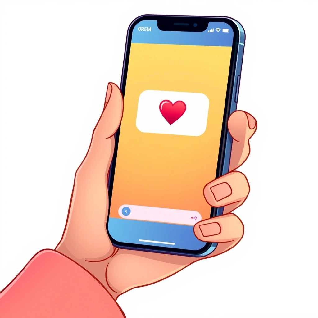 A phone screen showing a text message with a heart emoji, symbolizing sending care.