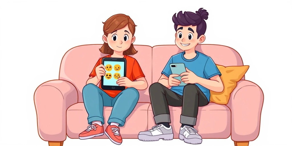 Friends deciphering the tone of an emoji sequence in a message together.