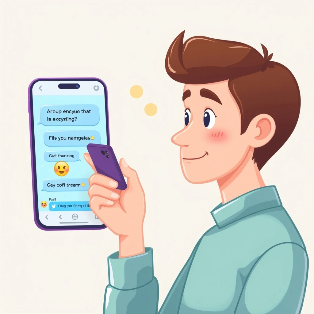 A person hesitating to send a thumbs-up in an energetic group chat A person hesitating to send a thumbs-up in an energetic group chat