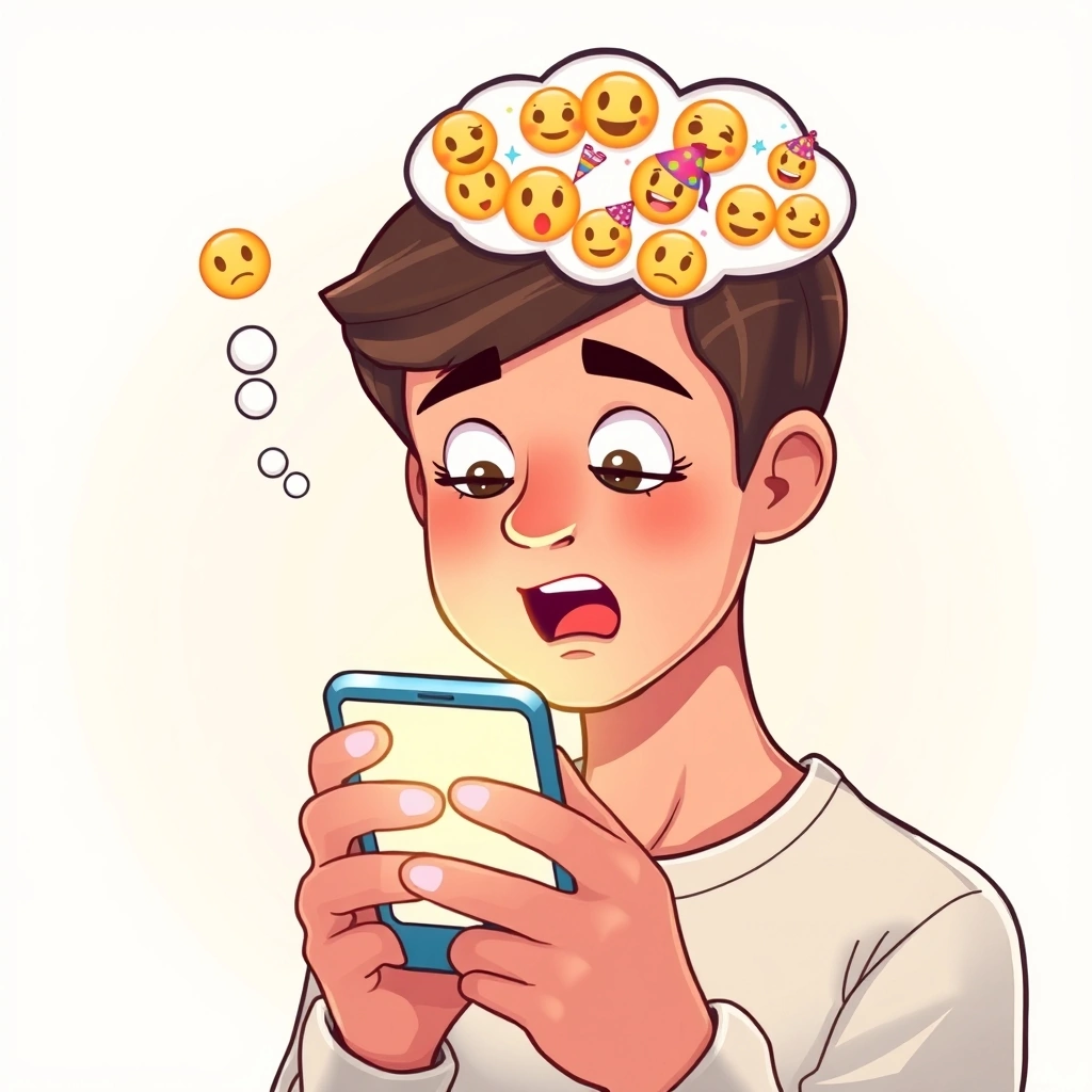 Person hesitating to send excited emojis in a sensitive moment