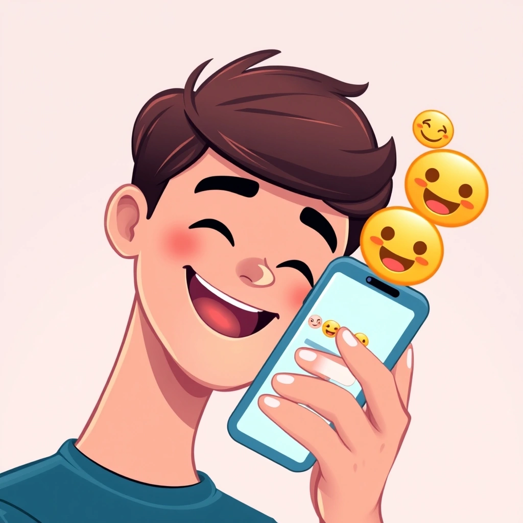 Someone smiling at their phone showing intense, celebratory emoji pairs in a comment.