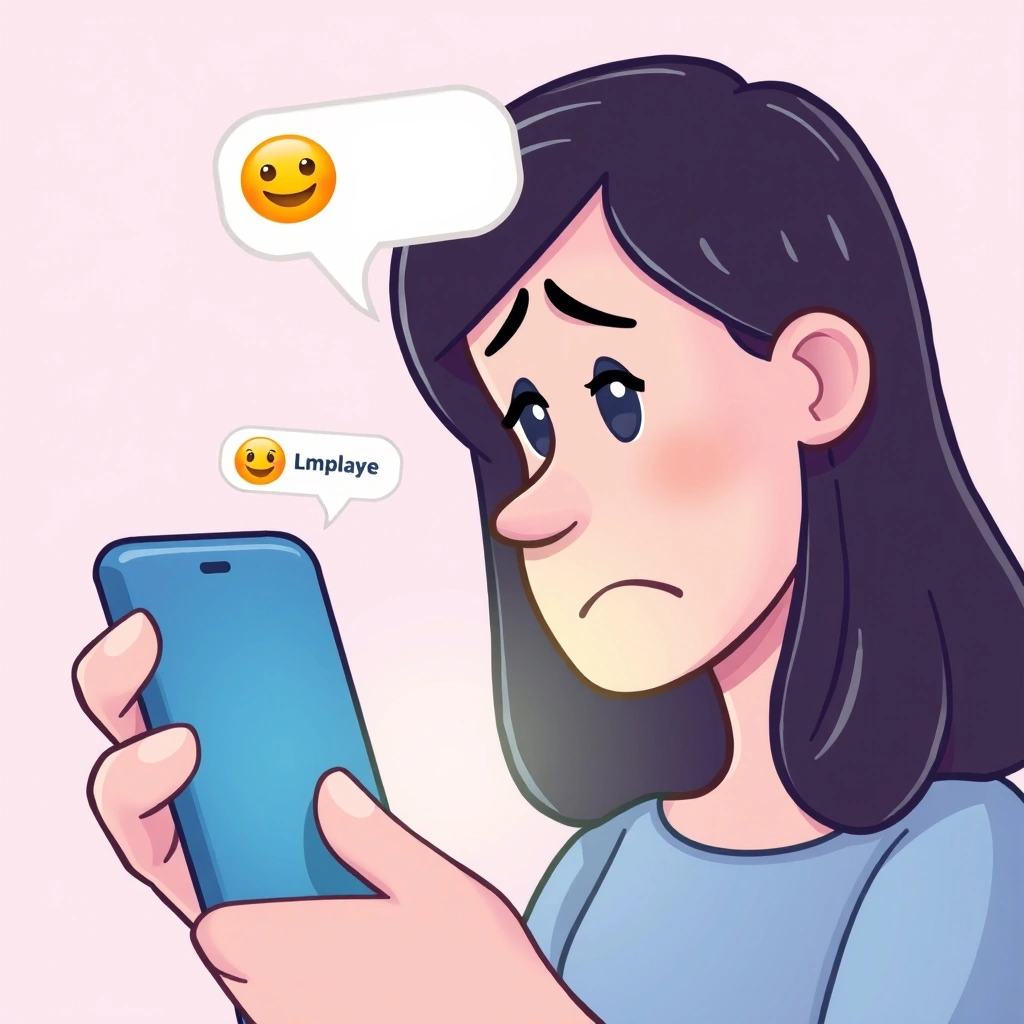 Person confused by an emoji reply on their phone Person confused by an emoji reply on their phone