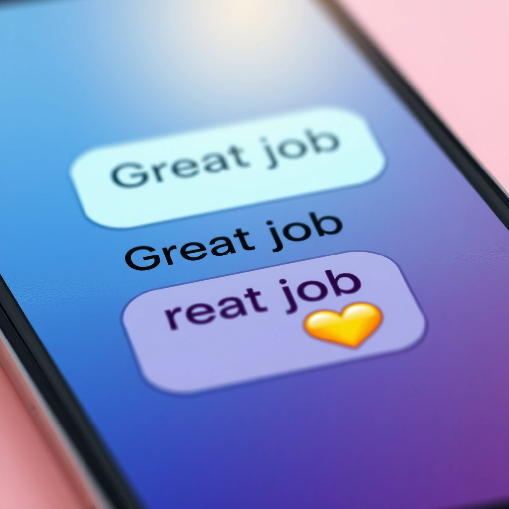 A comparison of a plain text message and one with celebratory emojis on a phone screen.