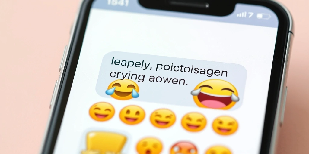 Smartphone showing a text reply with a laughing-crying emoji reaction
