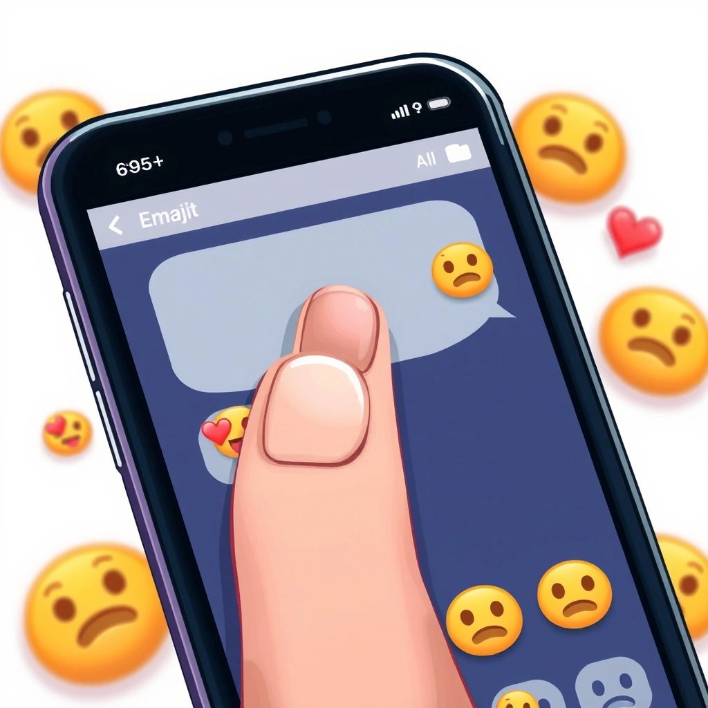 A person hesitating to send a sensitive message, with the emoji keyboard offering emotional options.