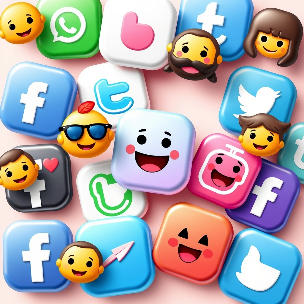 Emojis associated with different social media platforms like Twitter, Instagram, and messaging apps.