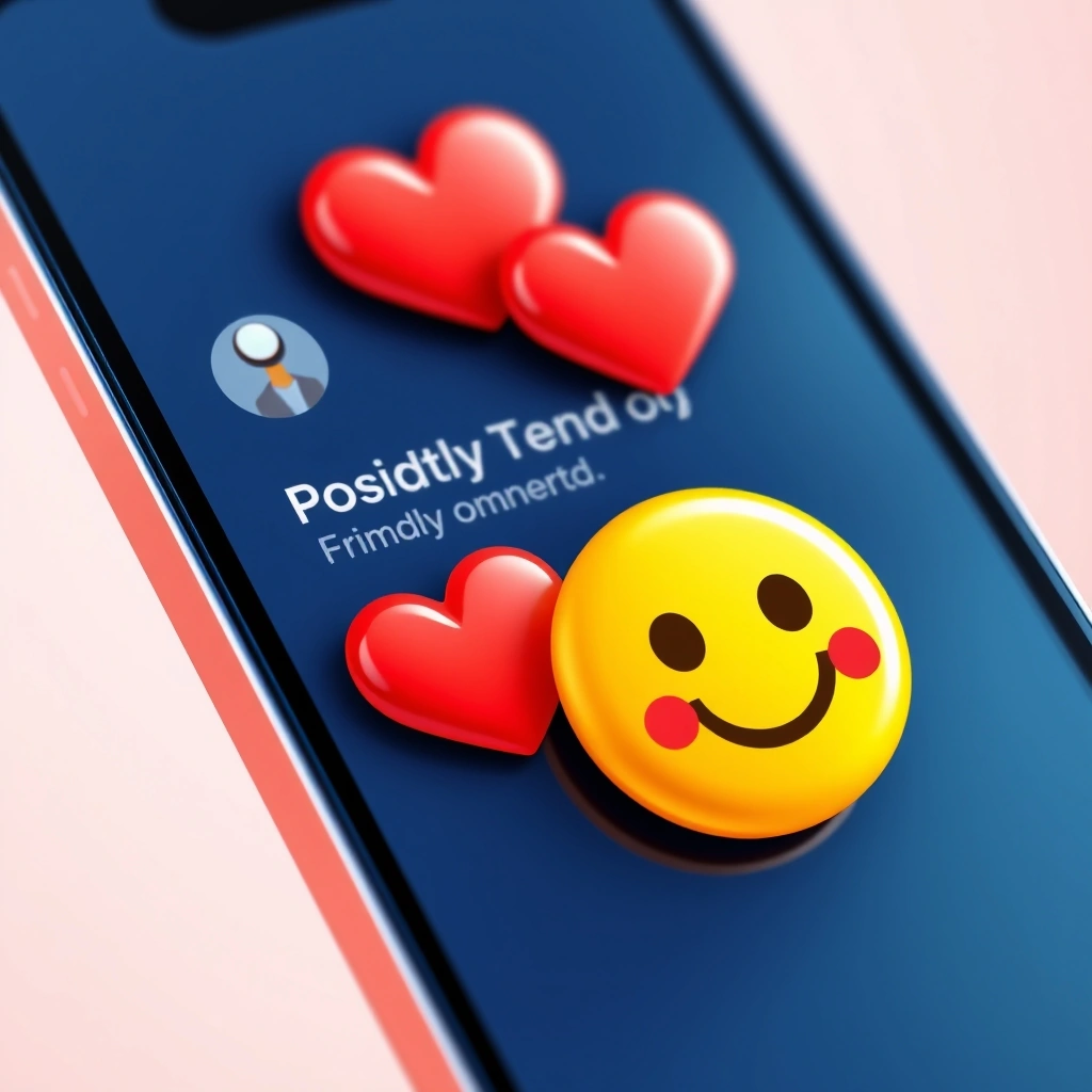 A smartphone displaying a positive online conversation with emojis