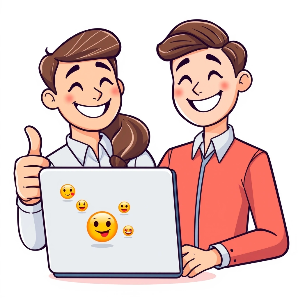 Colleagues using positive emojis to build rapport during a work conversation.