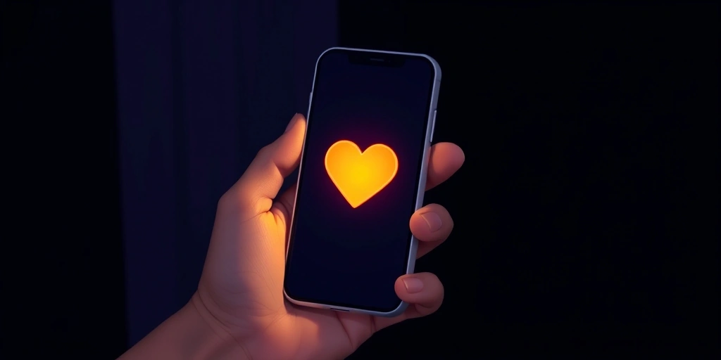A phone screen showing a heart emoji in a moment of quiet reflection.