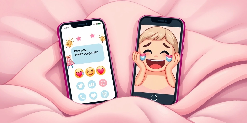 Two phones sharing a moment of celebratory emoji exchange.