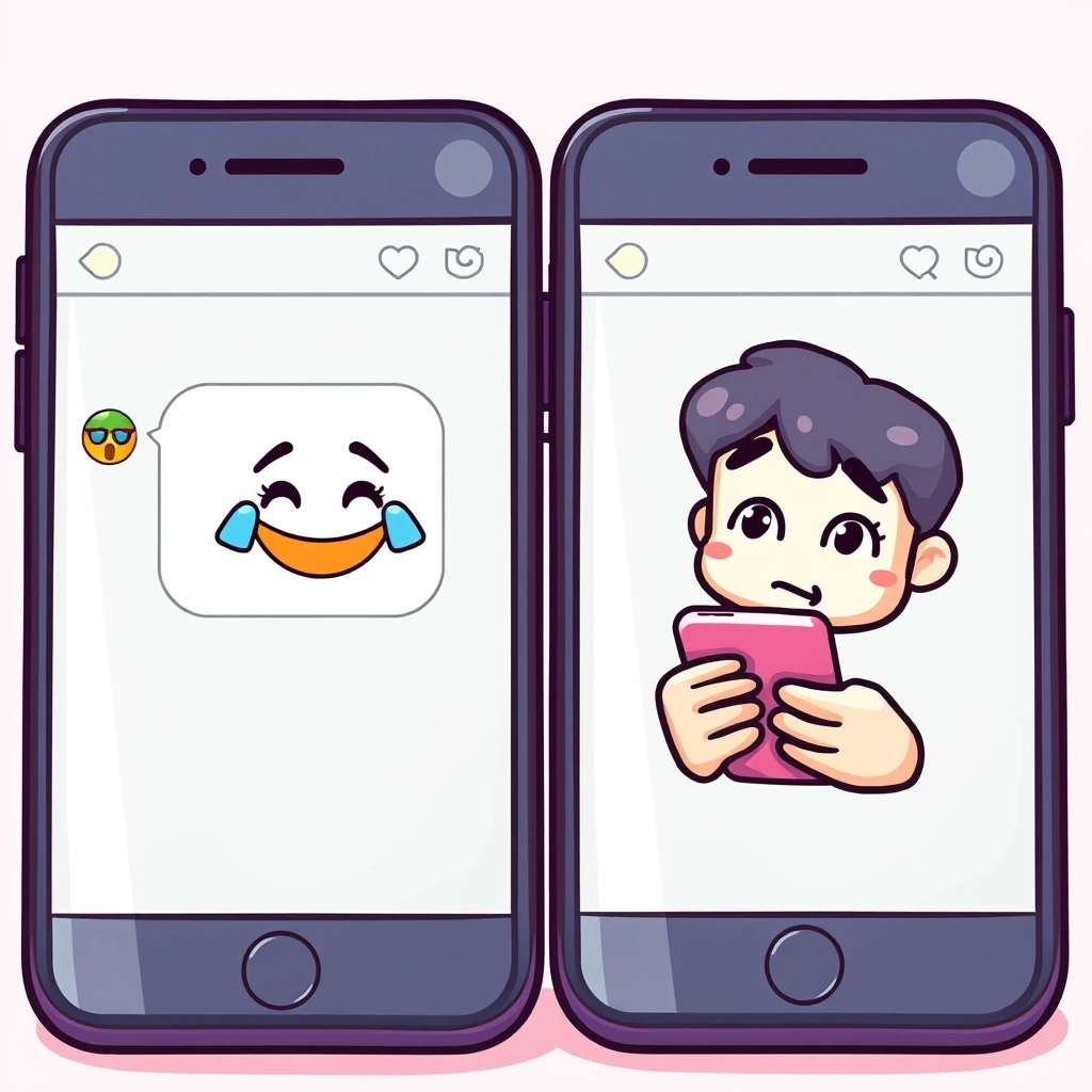 Two phones show the same emoji being interpreted differently, highlighting digital miscommunication.