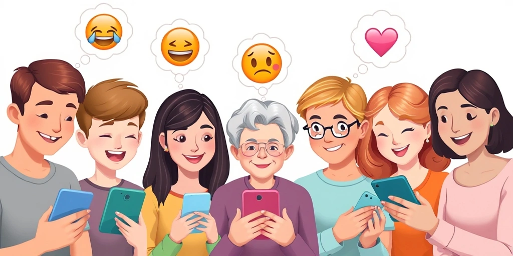 Different generations interpreting common emojis in unique ways while using their phones.