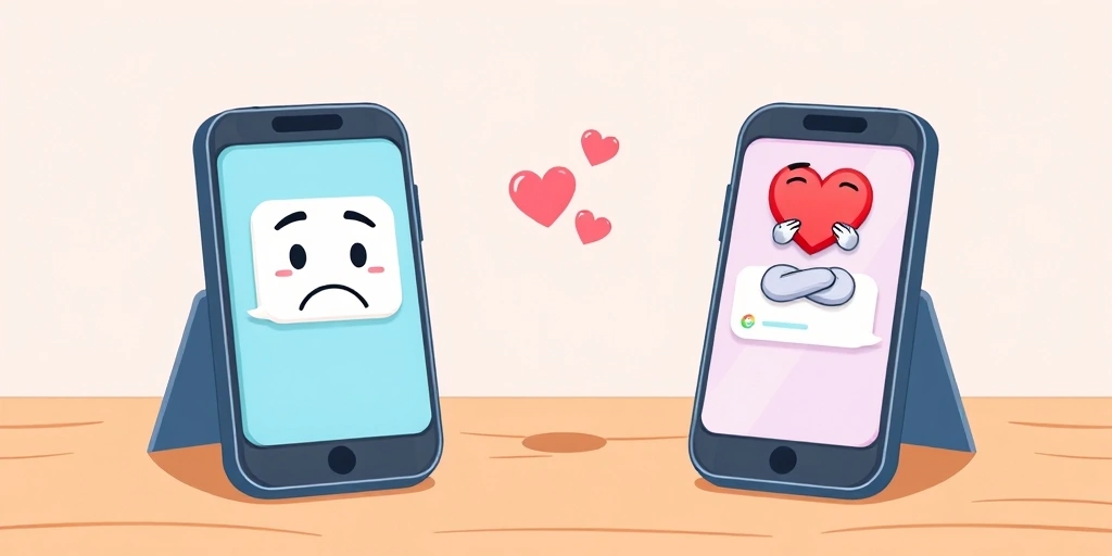 Two phones exchanging messages where emojis help mend a digital conversation.