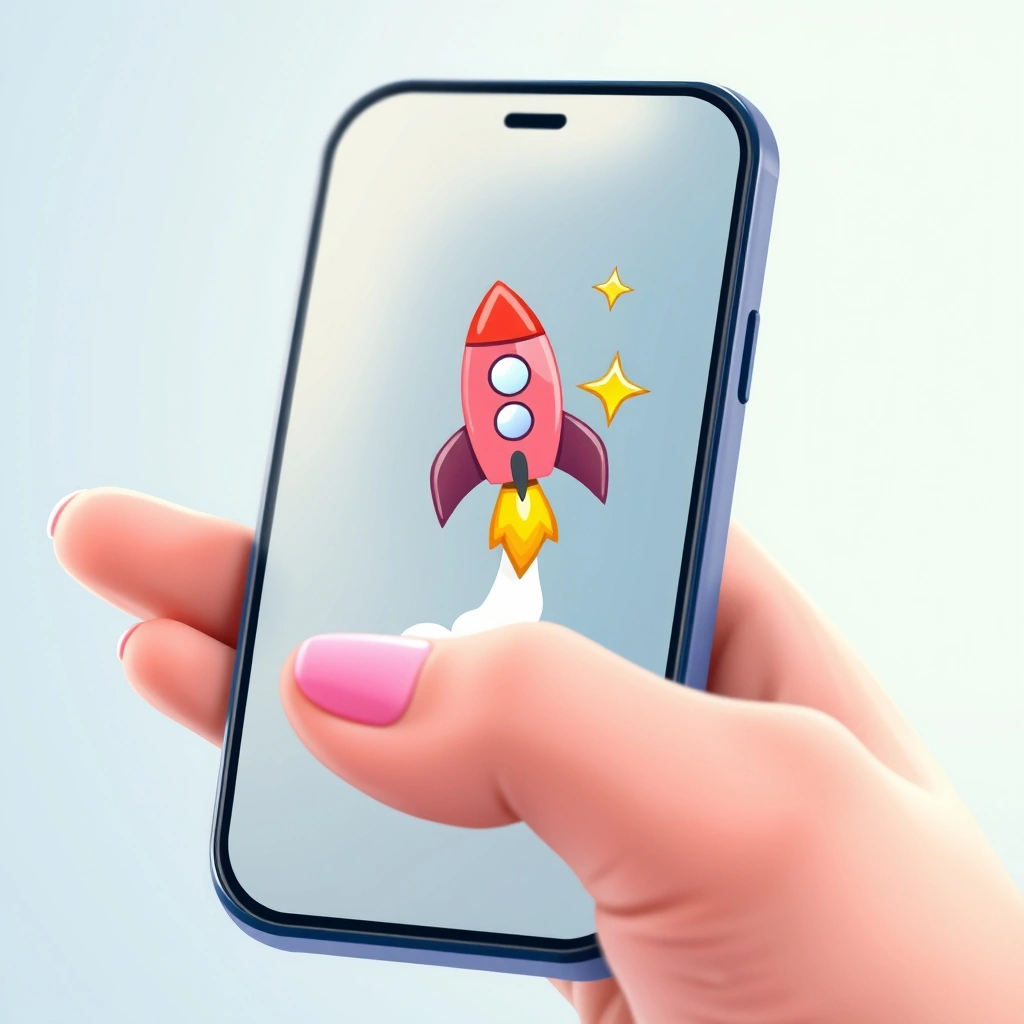 A person smiling at their phone, lit up by a text message filled with exciting emojis. A person smiling at their phone, lit up by a text message filled with exciting emojis.