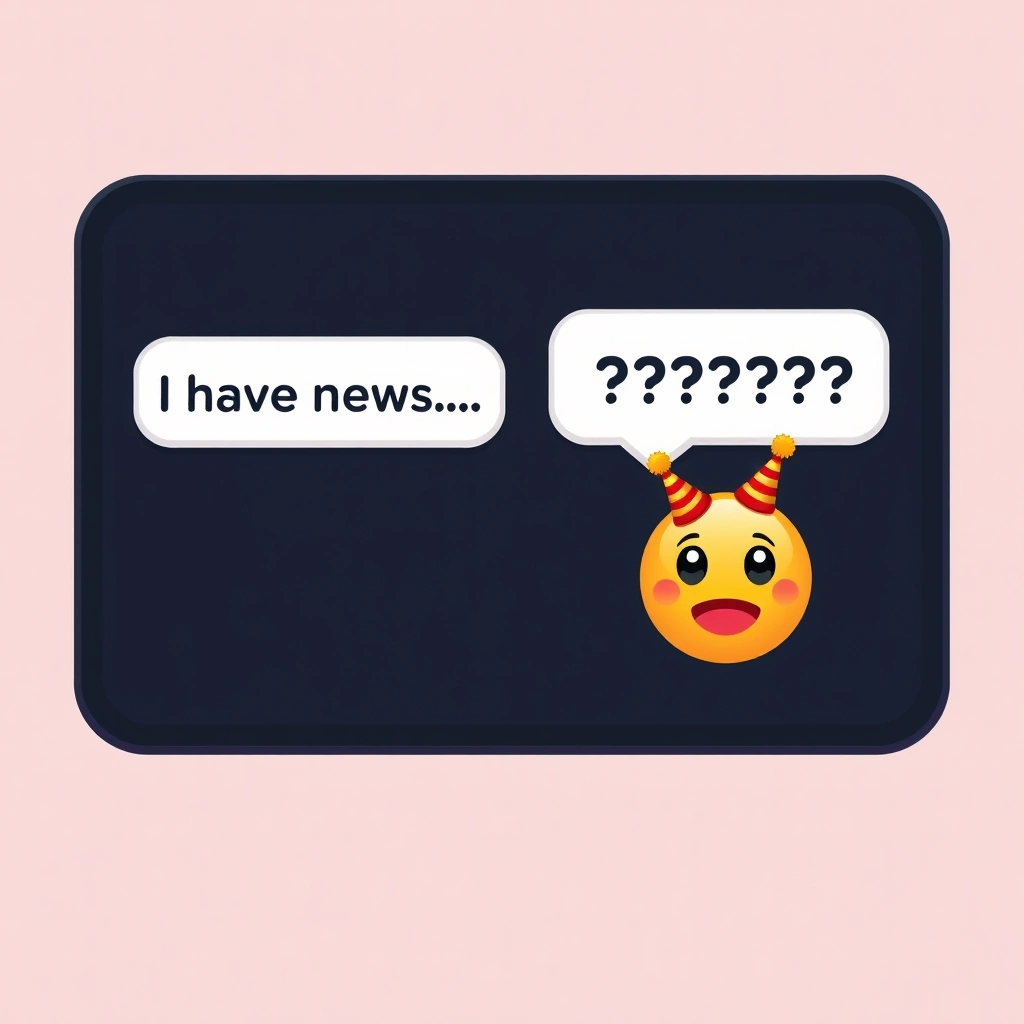 A text conversation showing the buildup of excitement using eye and party emojis. A text conversation showing the buildup of excitement using eye and party emojis.