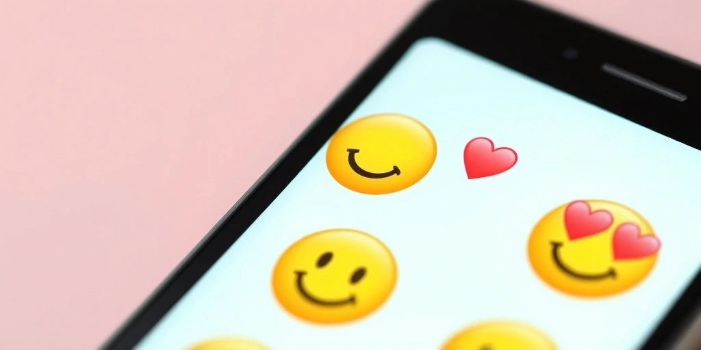A smartphone displaying a warm text conversation enhanced with heart and smile emojis.