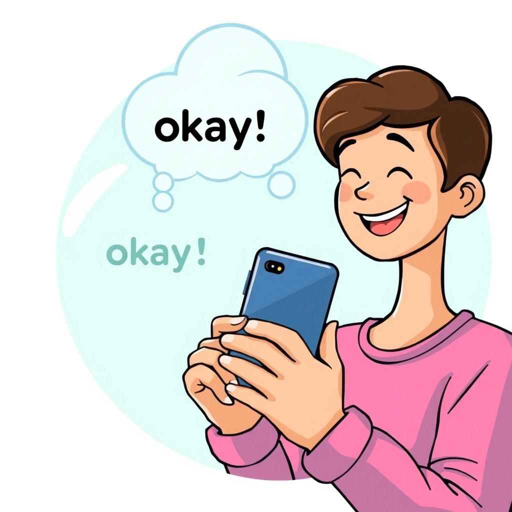 A person's reaction showing how adding a smiley emoji changes the tone of a text message from neutral to friendly.