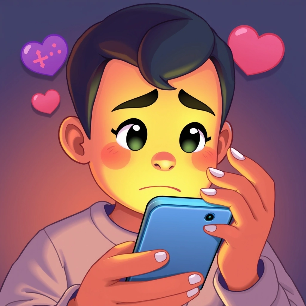 A person thoughtfully hesitating before sending a message on their phone.