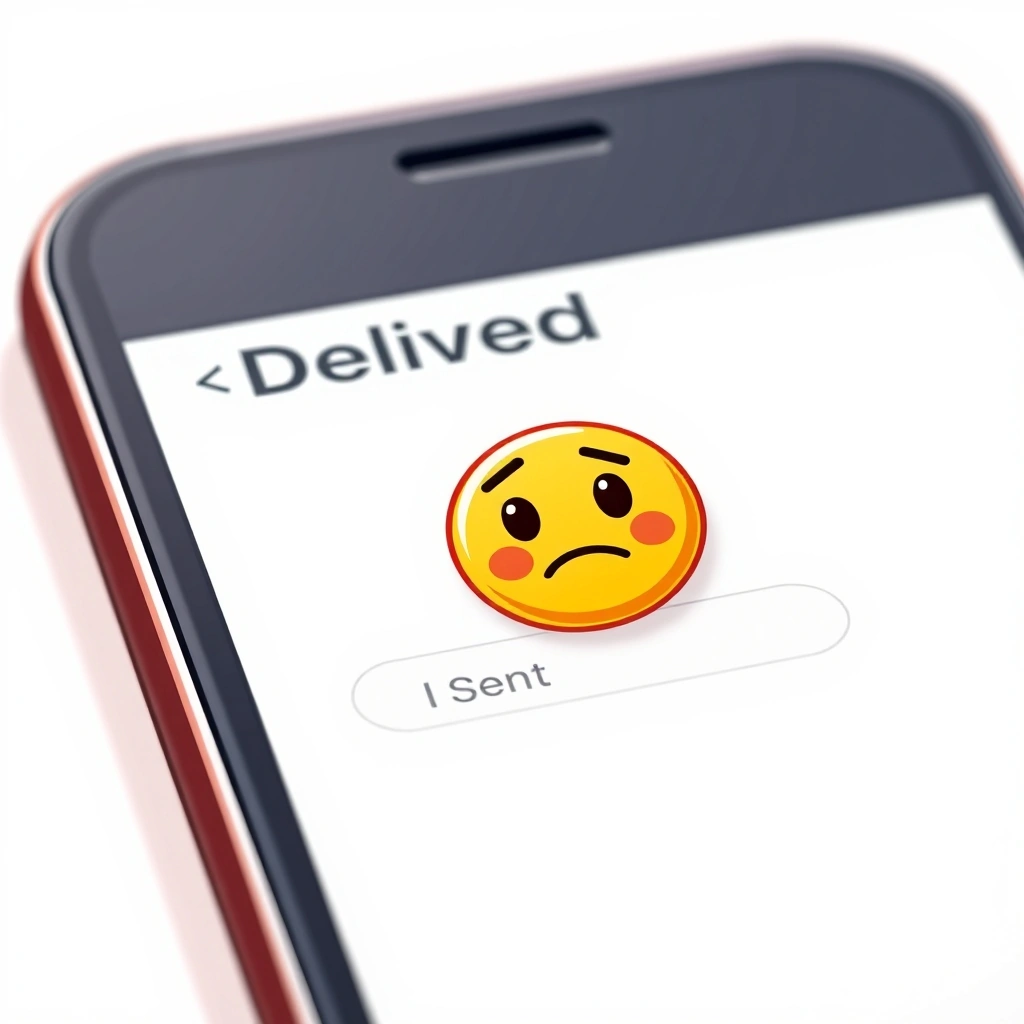 A smartphone screen showing a delivered message and a thoughtful face emoji waiting to be sent.