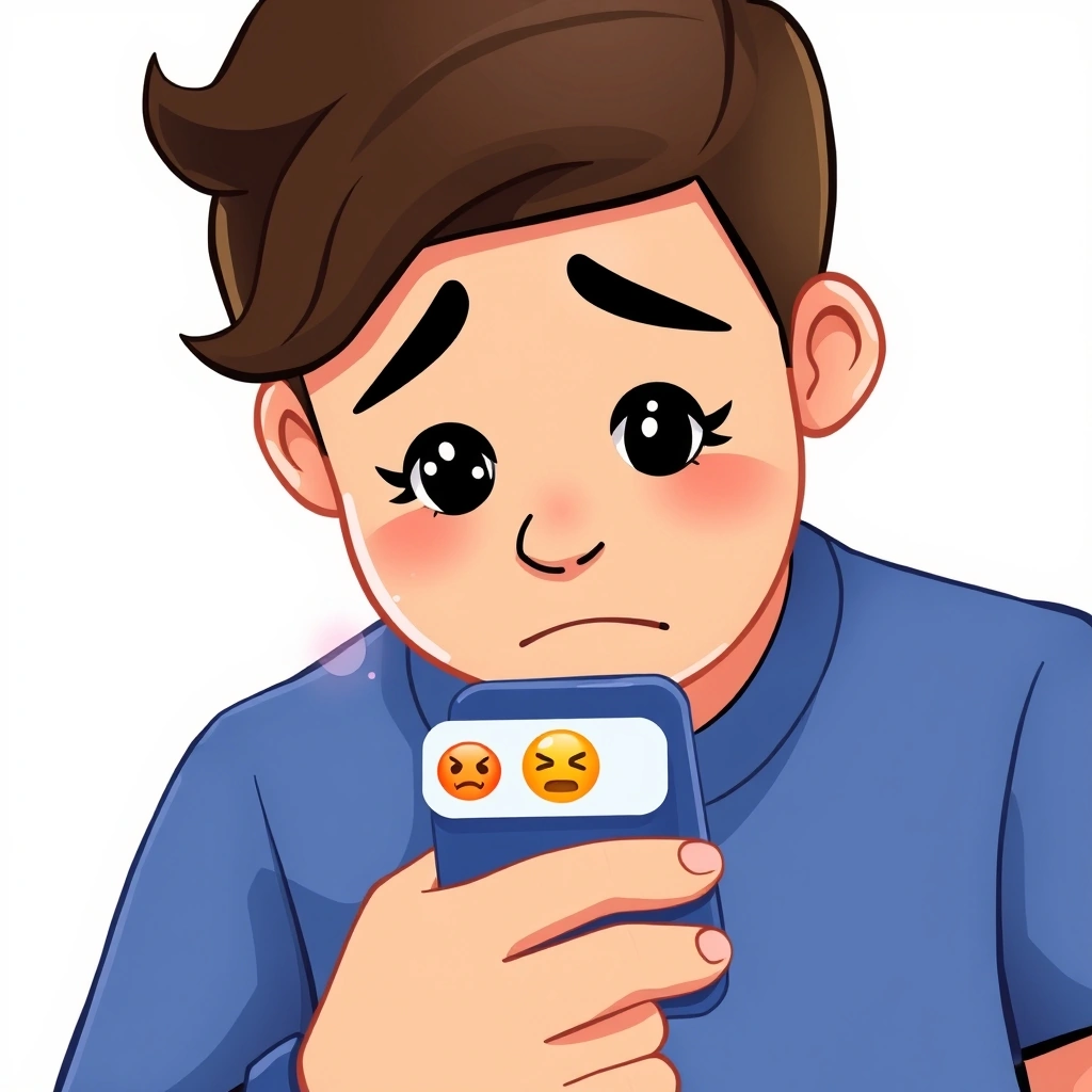 Person hesitating before sending a text with an emoji Person hesitating before sending a text with an emoji