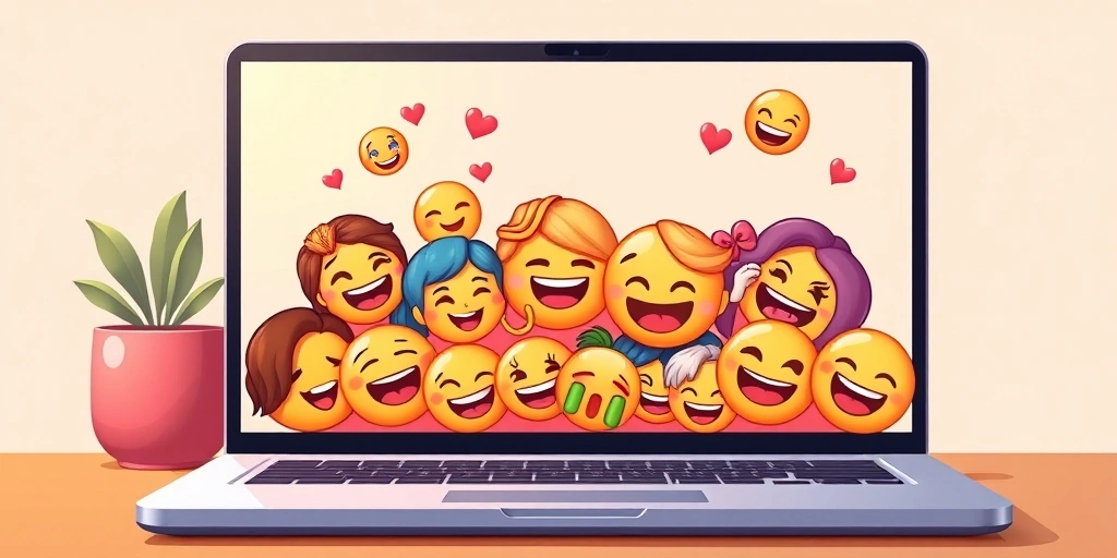 A laptop screen showing a group chat flooded with supportive and celebratory emoji reactions.