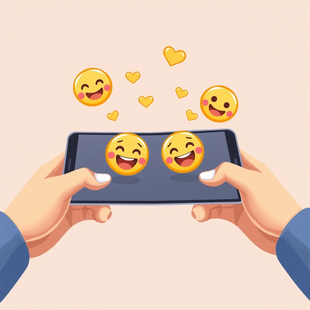 A person's hands holding a smartphone with star-struck and fire emojis visible on the screen, representing heightened enthusiasm in messaging.