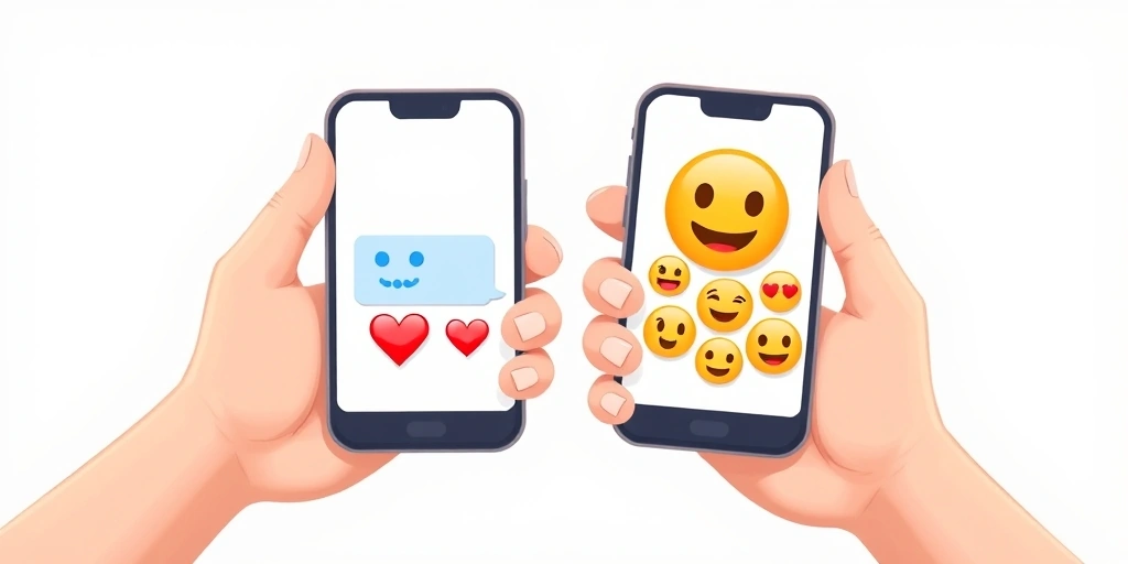 A comparison of text messages with friendly emojis versus ambiguous ones on two phone screens.