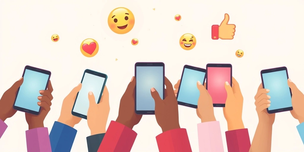 People about to comment on their phones, with conceptual emojis floating above symbolizing emotional expression.