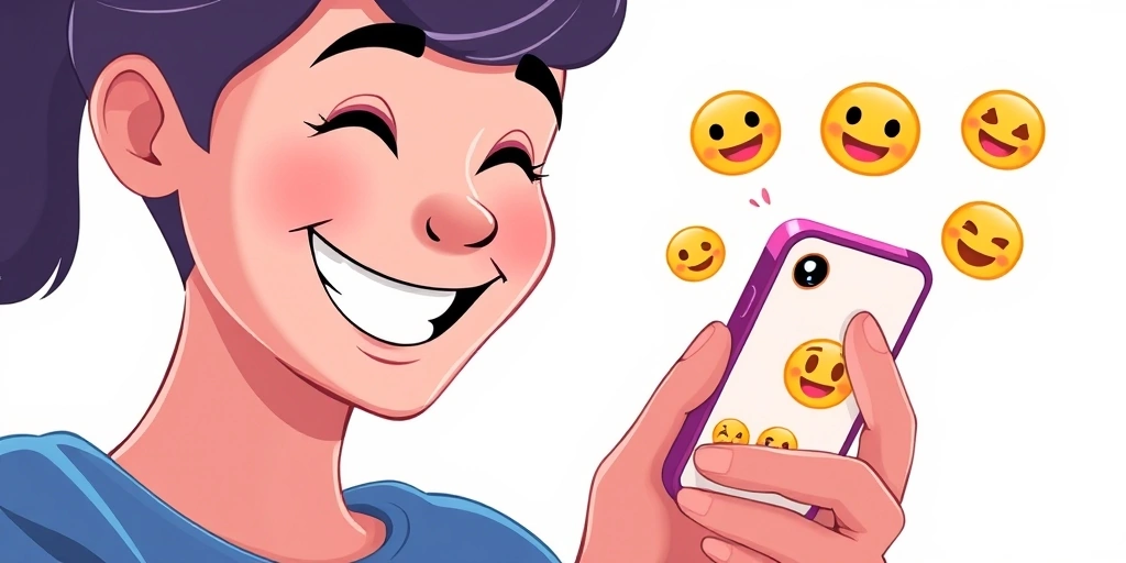 A person laughing joyfully at their phone during a fun text conversation. A person laughing joyfully at their phone during a fun text conversation.