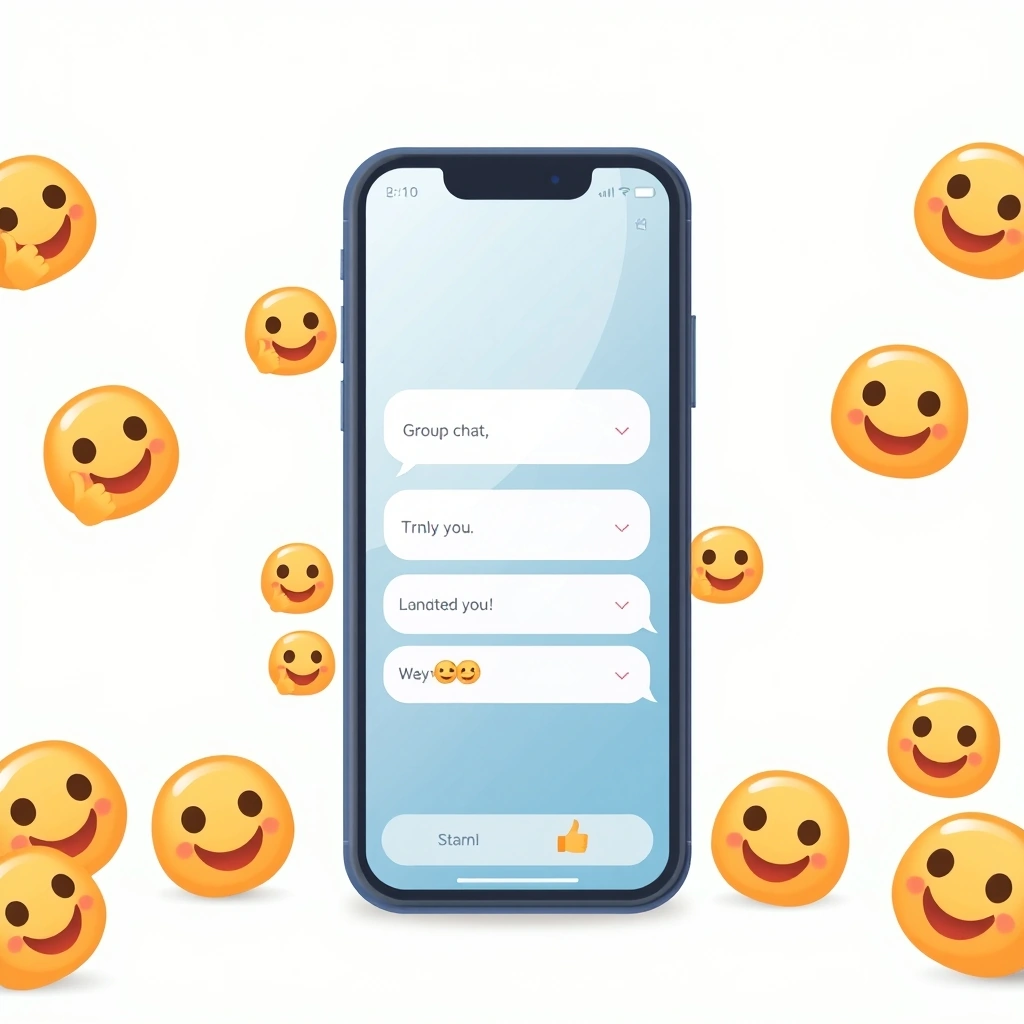 A new group chat on a phone screen with simple, polite emojis