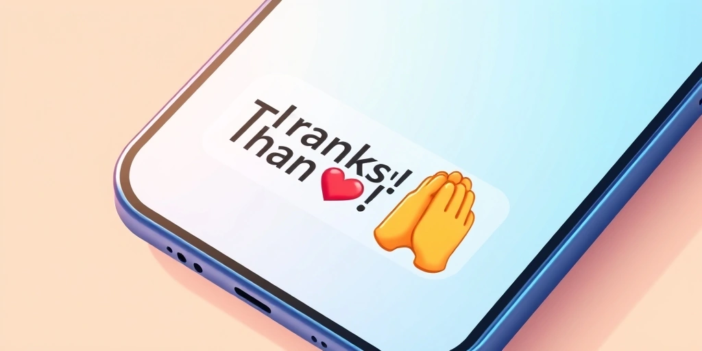A text message showing 'Thanks!' softened with heart-eyes and folded hands emojis.