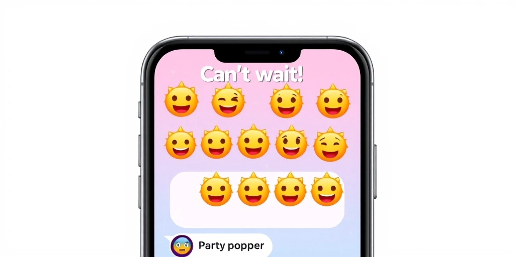 An excited text message amplified with party popper and star-struck face emojis.