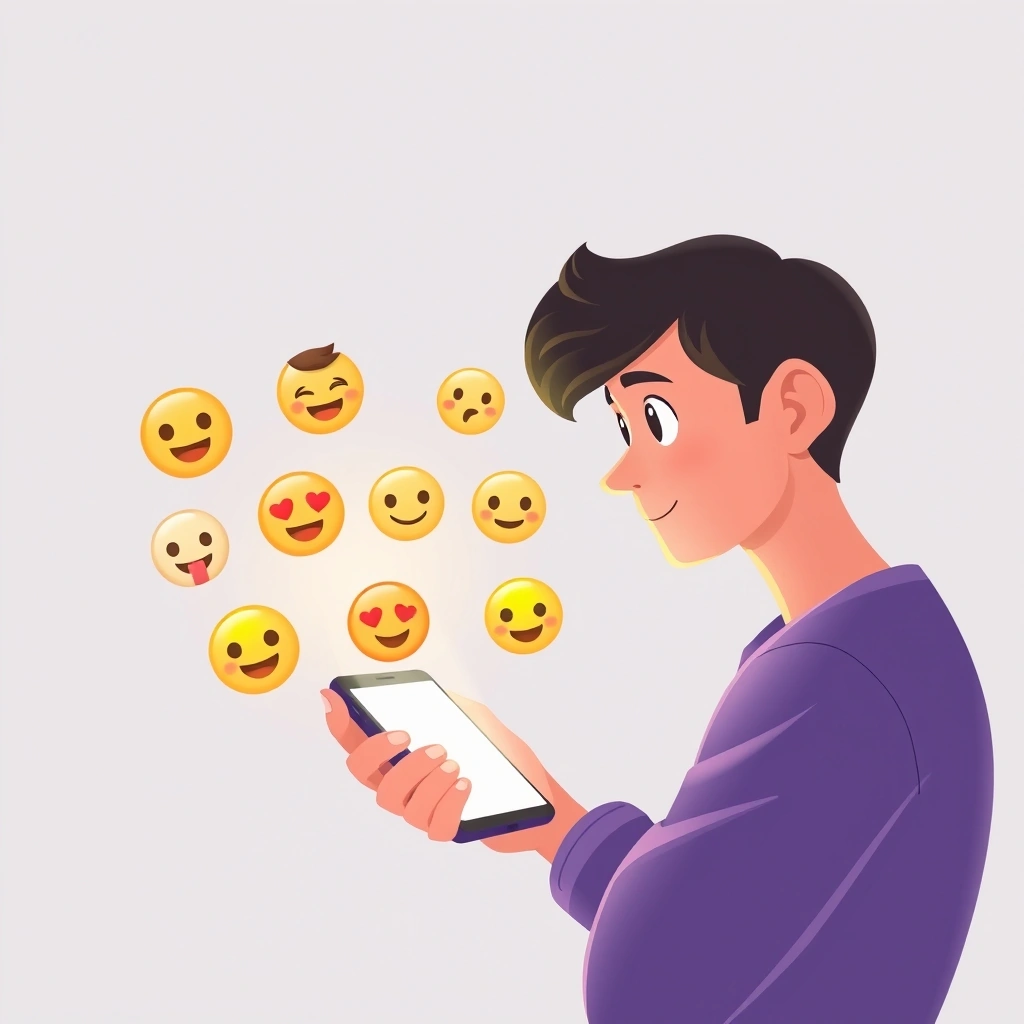 A user contemplating which emoji reaction to use on their phone.