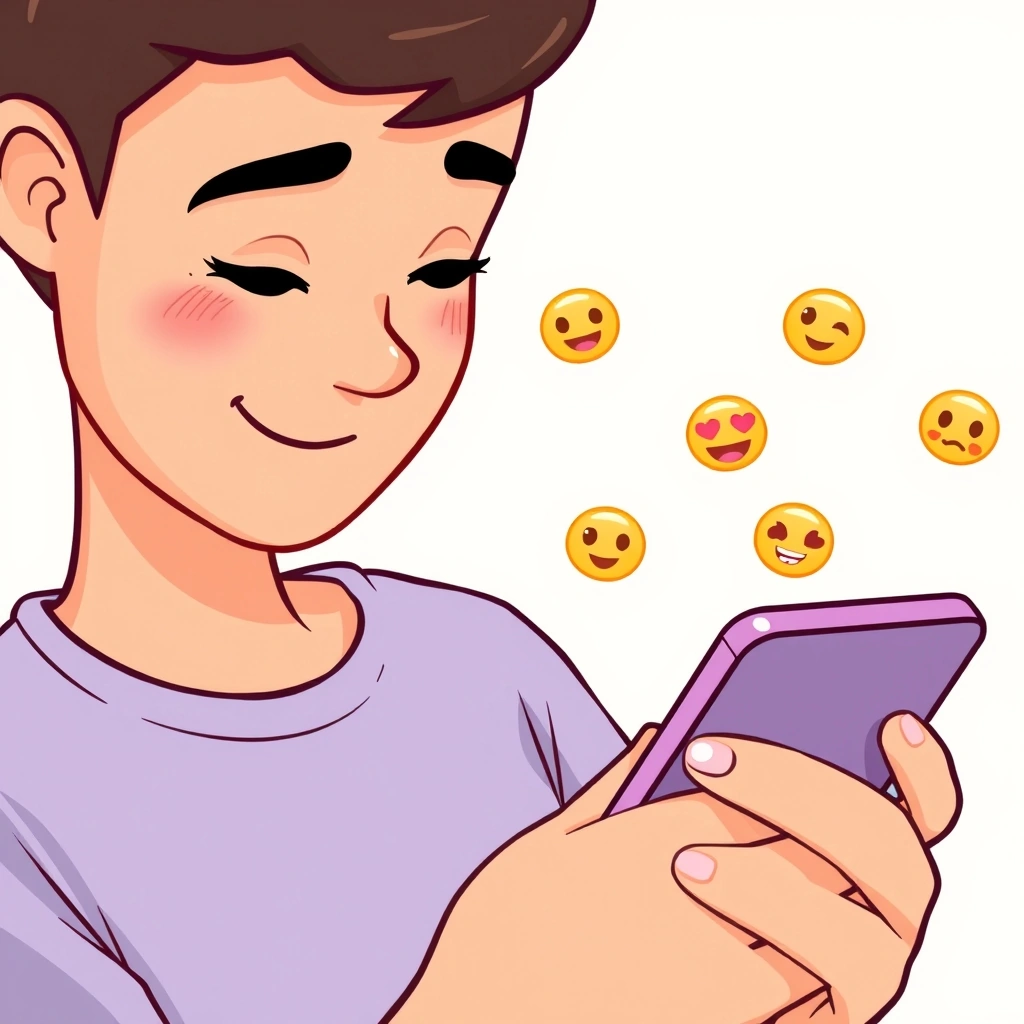 Someone thoughtfully choosing an emoji to add to a text message.